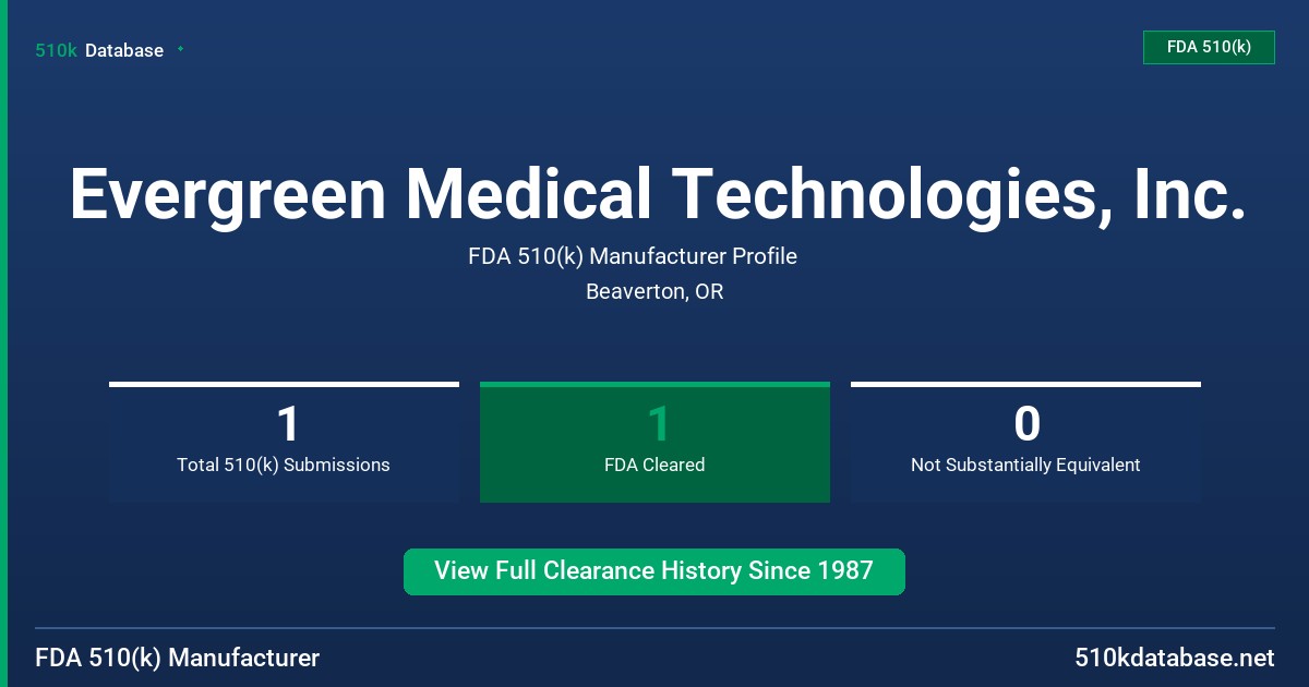 Evergreen Medical Technologies, Inc. FDA 510(k) Manufacturer Profile