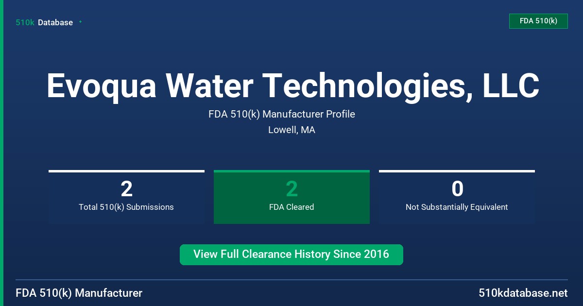 Evoqua Water Technologies, LLC FDA 510(k) Manufacturer Profile