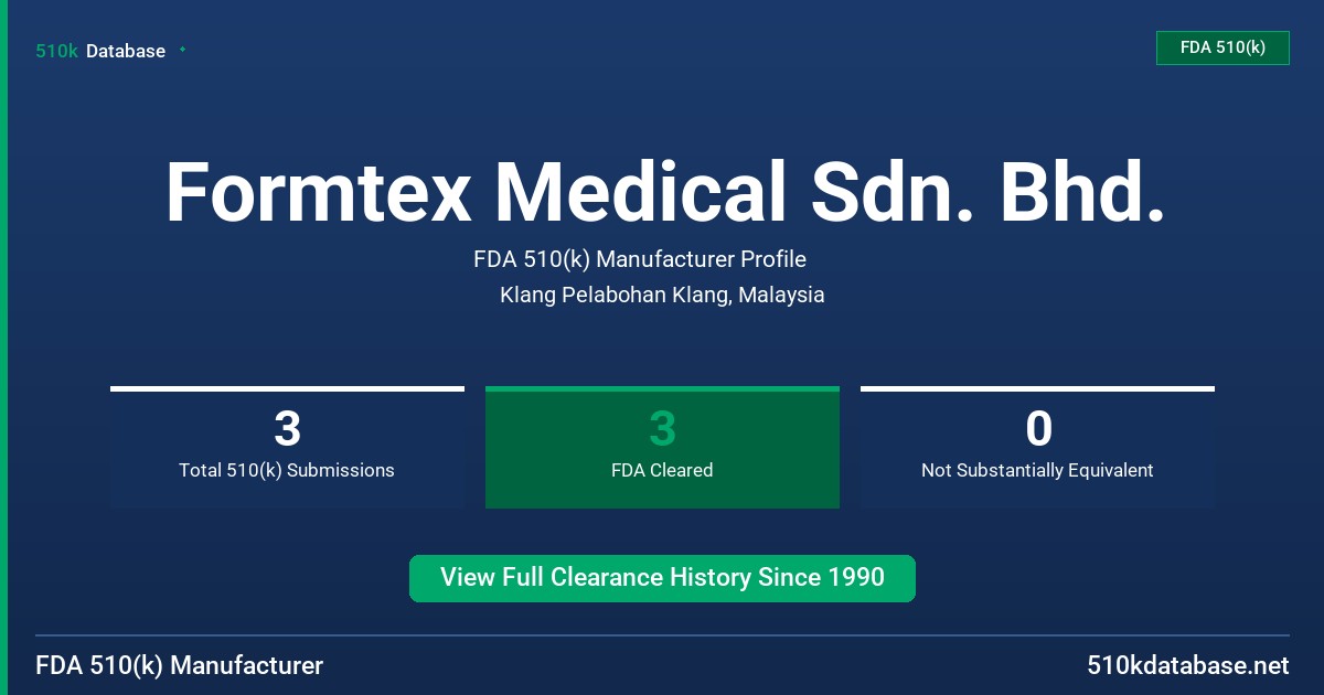 Formtex Medical Sdn. Bhd. FDA 510(k) Manufacturer Profile