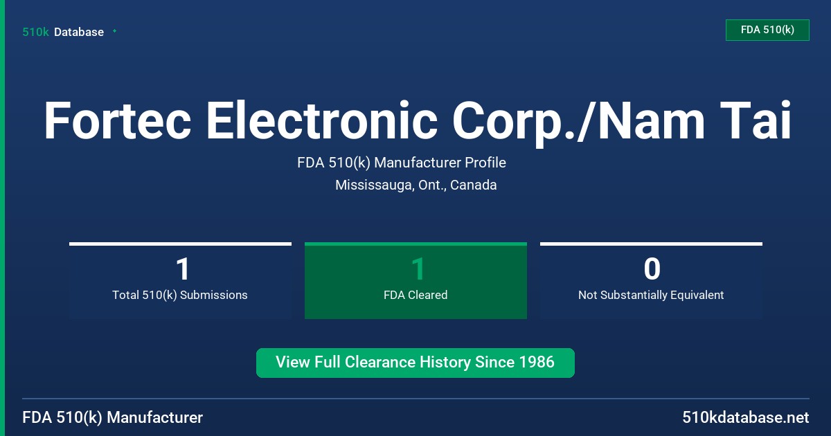 Fortec Electronic Corp./Nam Tai FDA 510(k) Manufacturer Profile