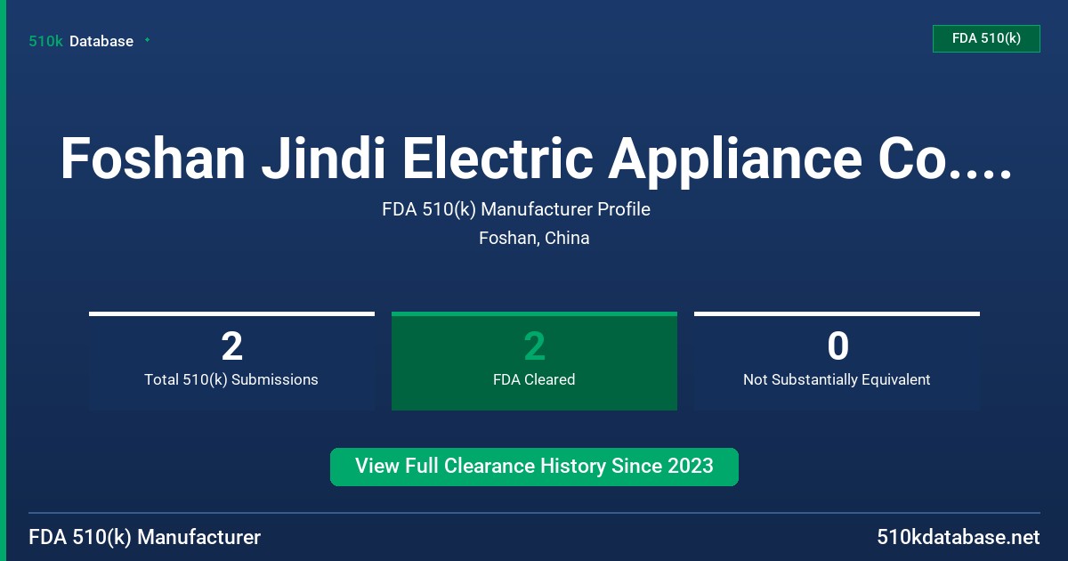 Foshan Jindi Electric Appliance Co., Ltd. FDA 510(k) Manufacturer Profile