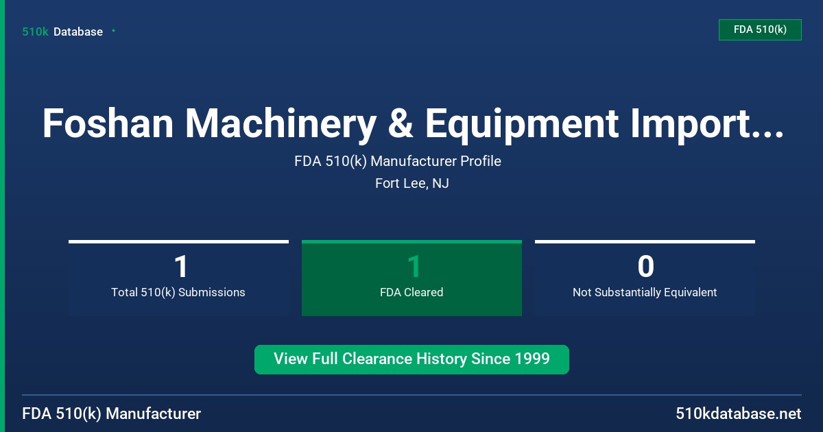 Foshan Machinery & Equipment Import & Export Co. FDA 510(k) Manufacturer Profile