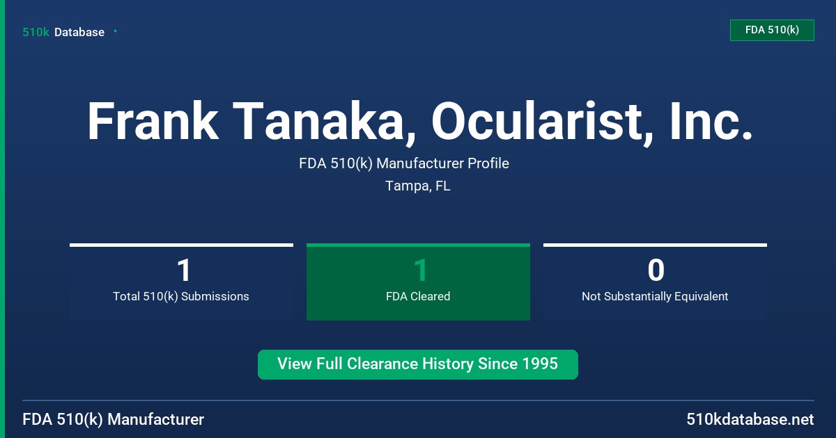 Frank Tanaka, Ocularist, Inc. FDA 510(k) Manufacturer Profile