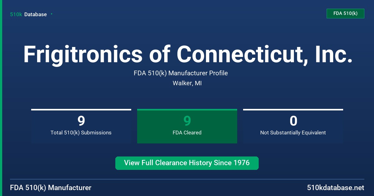 Frigitronics of Connecticut, Inc. FDA 510(k) Manufacturer Profile