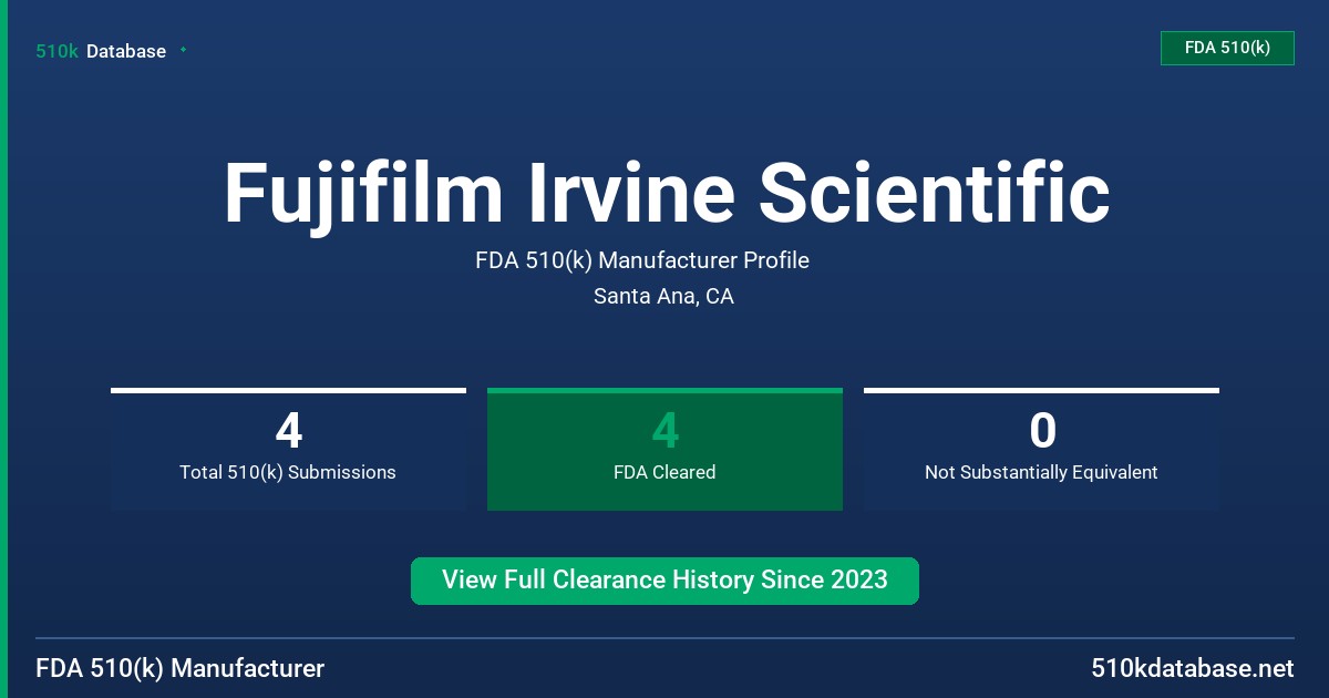 Fujifilm Irvine Scientific FDA 510(k) Manufacturer Profile