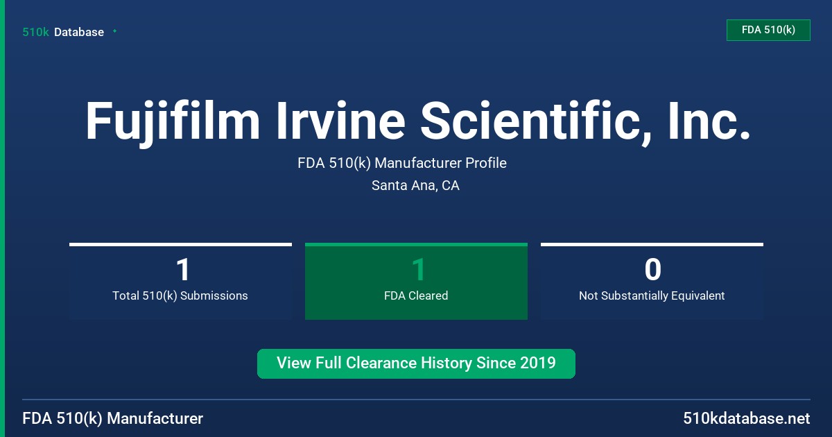 Fujifilm Irvine Scientific, Inc. FDA 510(k) Manufacturer Profile