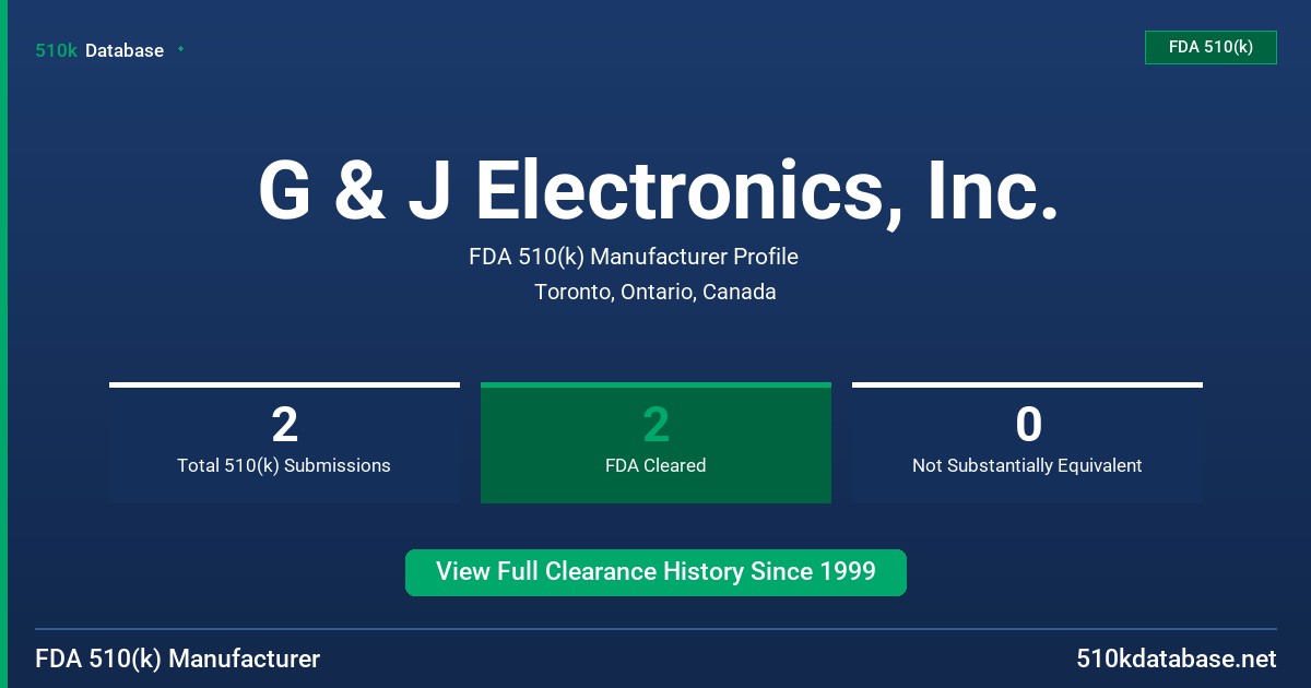 G & J Electronics, Inc. FDA 510(k) Manufacturer Profile