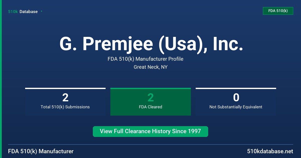 G. Premjee (Usa), Inc. FDA 510(k) Manufacturer Profile