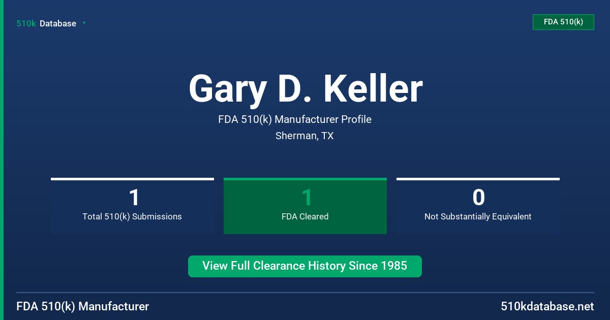 Gary D. Keller FDA 510(k) Manufacturer Profile