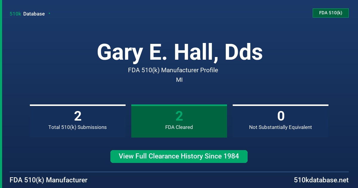 Gary E. Hall, Dds FDA 510(k) Manufacturer Profile