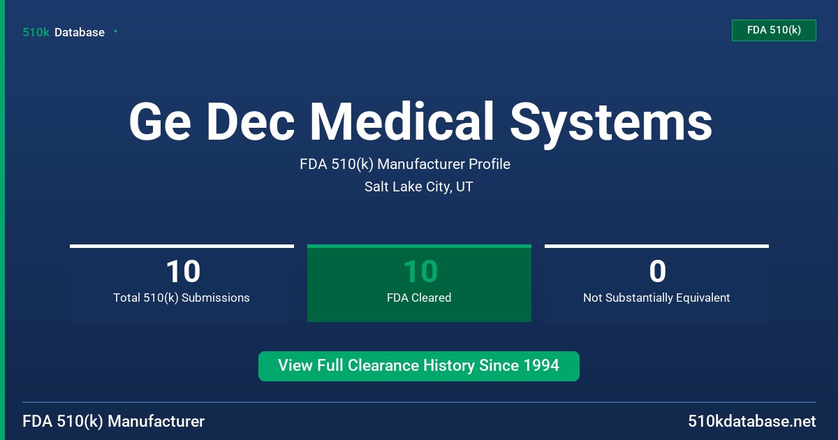Ge Dec Medical Systems FDA 510(k) Manufacturer Profile