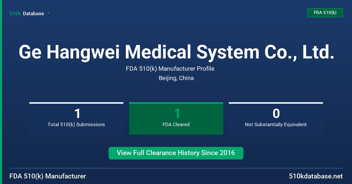 Ge Hangwei Medical System Co., Ltd. FDA 510(k) Manufacturer Profile