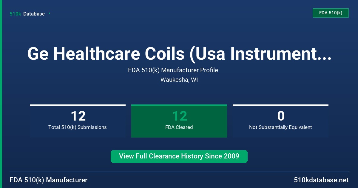Ge Healthcare Coils (Usa Instruments, Inc.) FDA 510(k) Manufacturer Profile