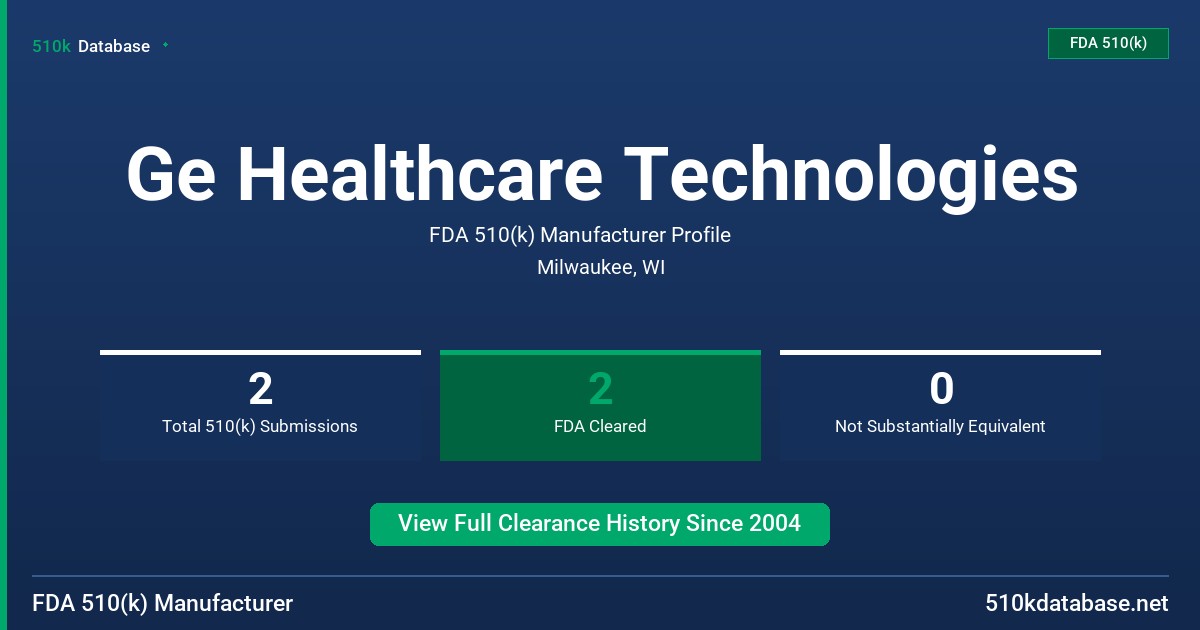 Ge Healthcare Technologies FDA 510(k) Manufacturer Profile