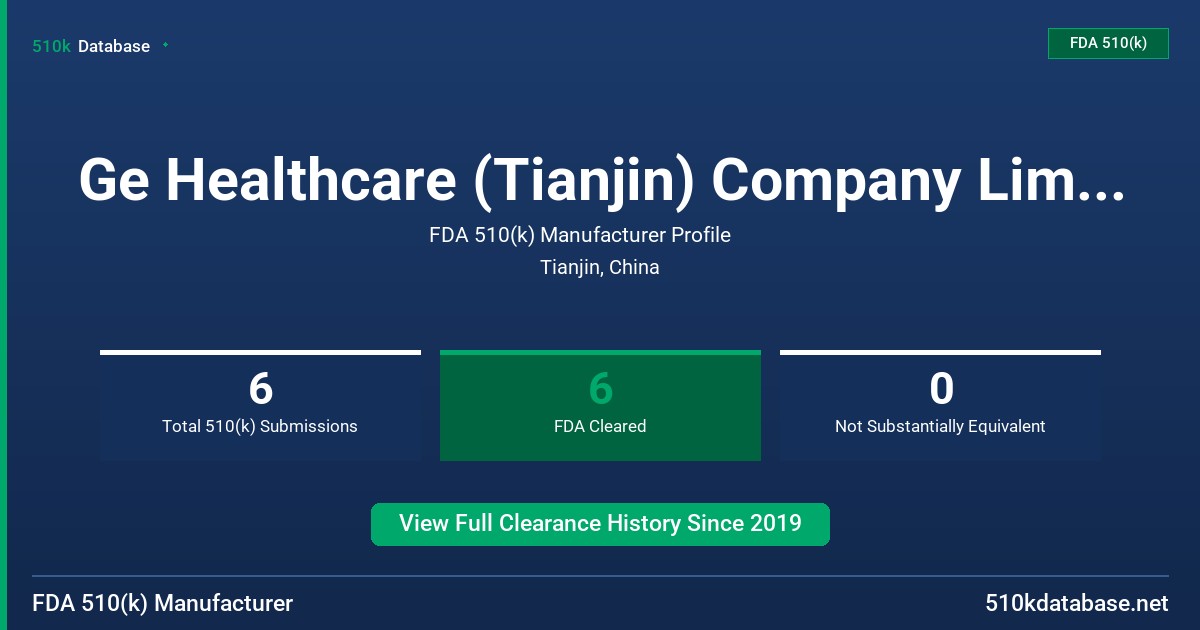 Ge Healthcare (Tianjin) Company Limited FDA 510(k) Manufacturer Profile