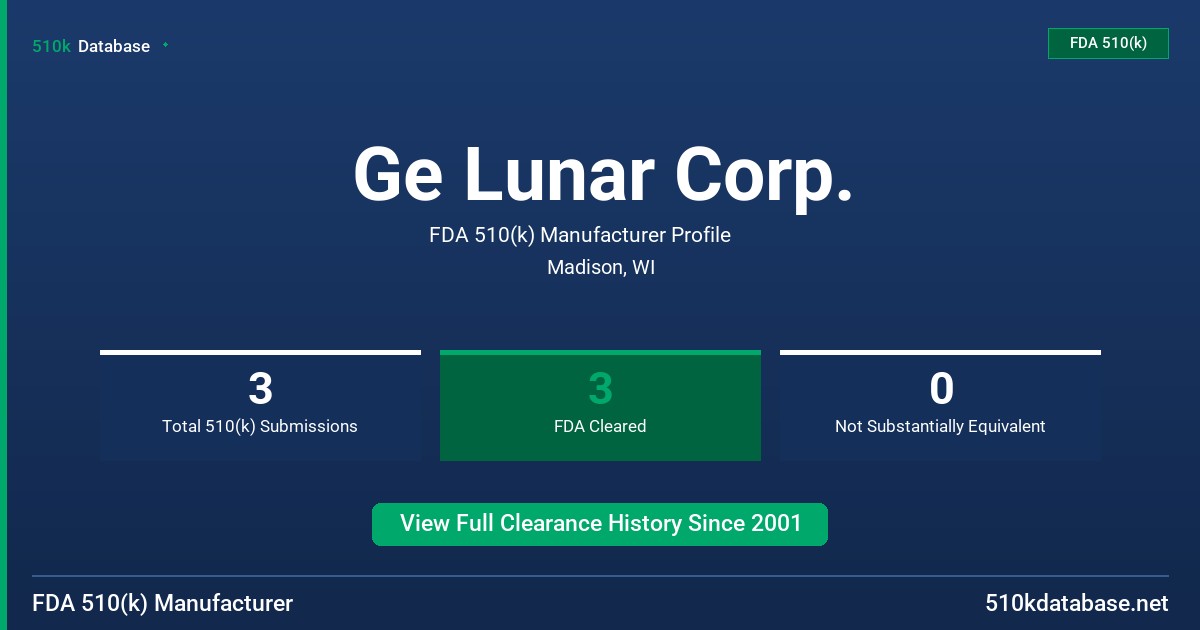 Ge Lunar Corp. FDA 510(k) Manufacturer Profile