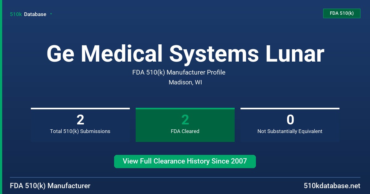 Ge Medical Systems Lunar FDA 510(k) Manufacturer Profile