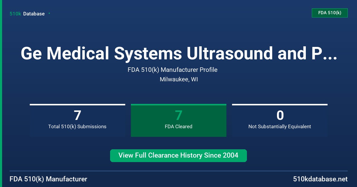 Ge Medical Systems Ultrasound and Primary Care Dia FDA 510(k) Manufacturer Profile