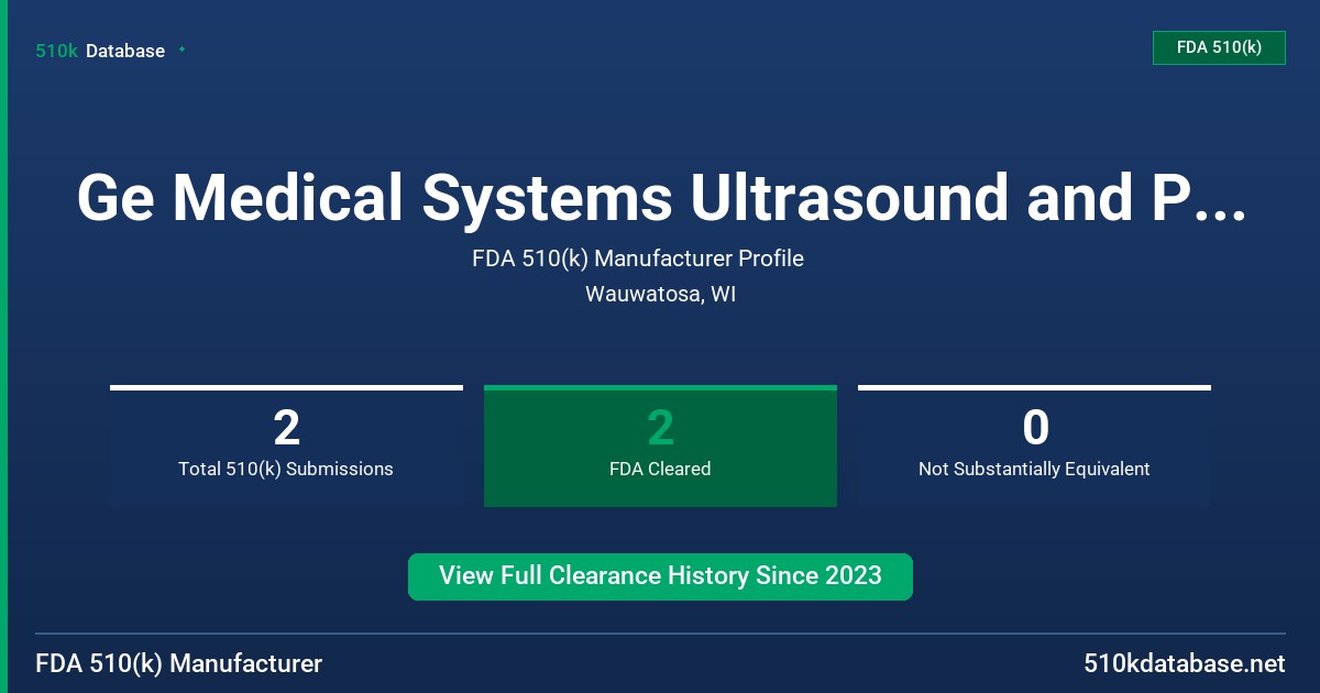 Ge Medical Systems Ultrasound and Primary Care Diagnostic, FDA 510(k) Manufacturer Profile