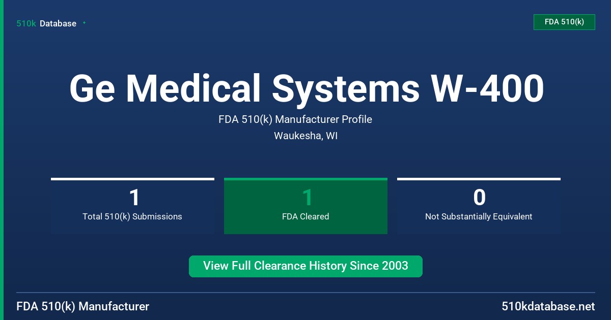 Ge Medical Systems W-400 FDA 510(k) Manufacturer Profile