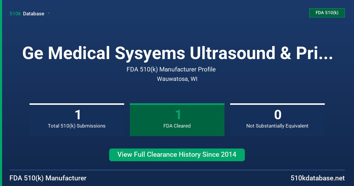 Ge Medical Sysyems Ultrasound & Primary Care Diagn FDA 510(k) Manufacturer Profile