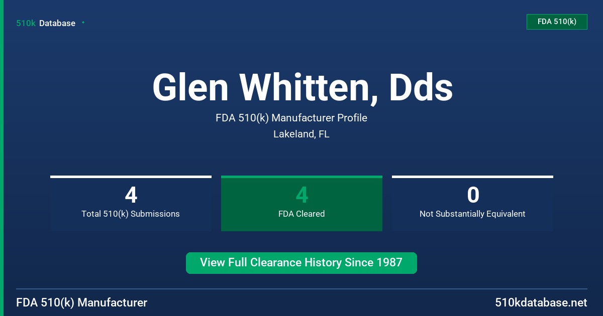 Glen Whitten, Dds FDA 510(k) Manufacturer Profile