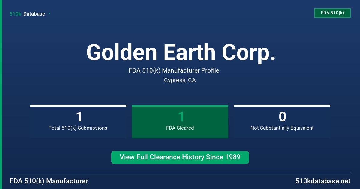 Golden Earth Corp. FDA 510(k) Manufacturer Profile