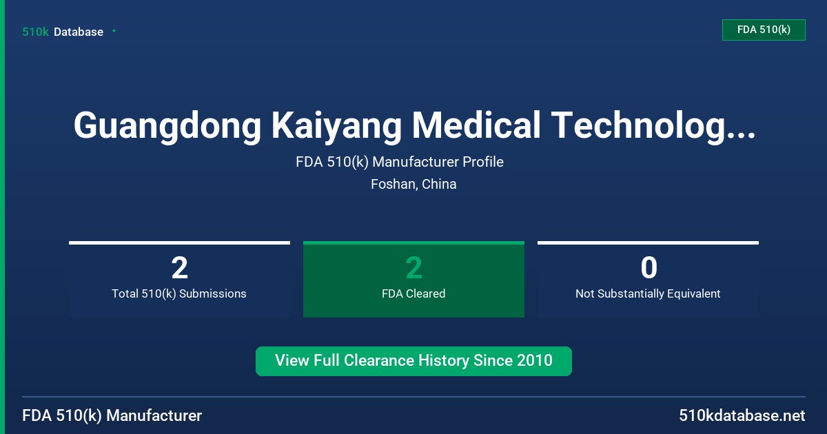 Guangdong Kaiyang Medical Technology Co., Ltd. FDA 510(k) Manufacturer Profile