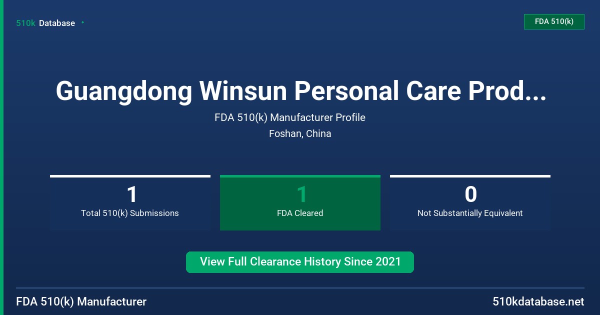 Guangdong Winsun Personal Care Products Co.,Ltd FDA 510(k) Manufacturer Profile