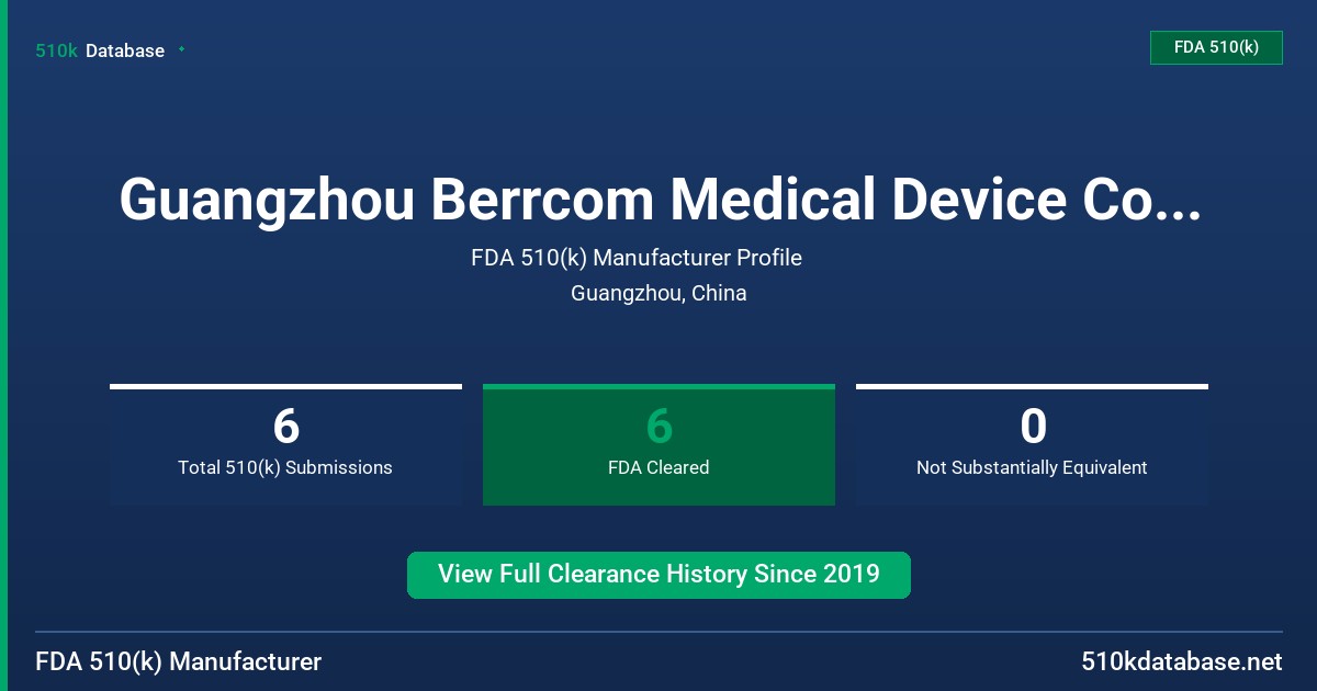 Guangzhou Berrcom Medical Device Co., Ltd. FDA 510(k) Manufacturer Profile