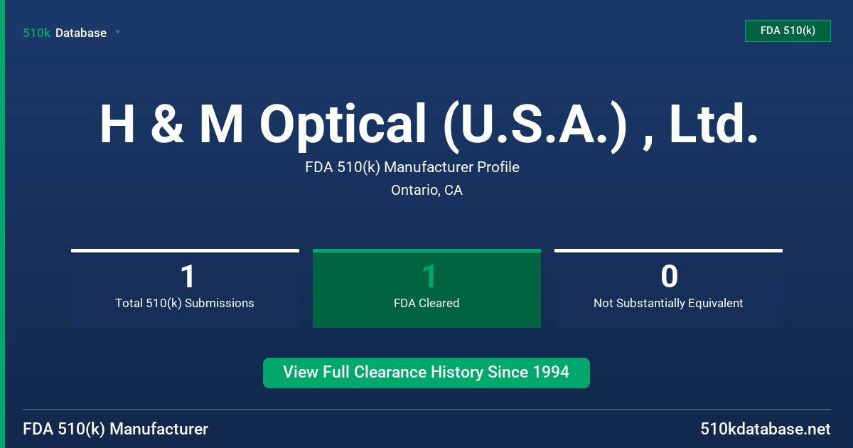 H & M Optical (U.S.A.) , Ltd. FDA 510(k) Manufacturer Profile