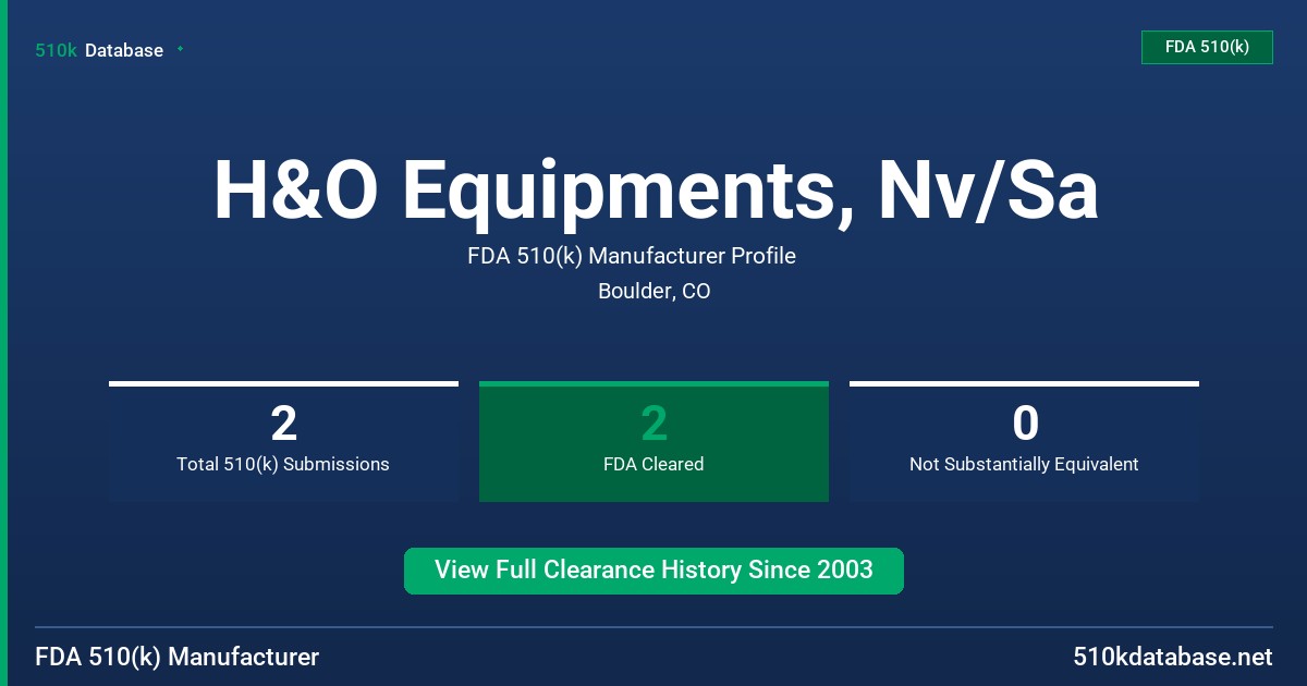 H&O Equipments, Nv/Sa FDA 510(k) Manufacturer Profile