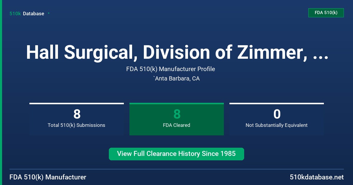 Hall Surgical, Division of Zimmer, Inc. FDA 510(k) Manufacturer Profile