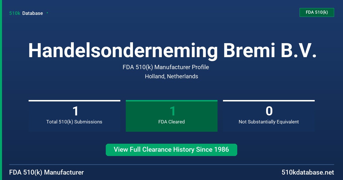 Handelsonderneming Bremi B.V. FDA 510(k) Manufacturer Profile