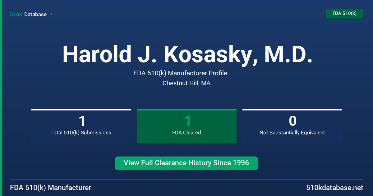 Harold J. Kosasky, M.D. FDA 510(k) Manufacturer Profile