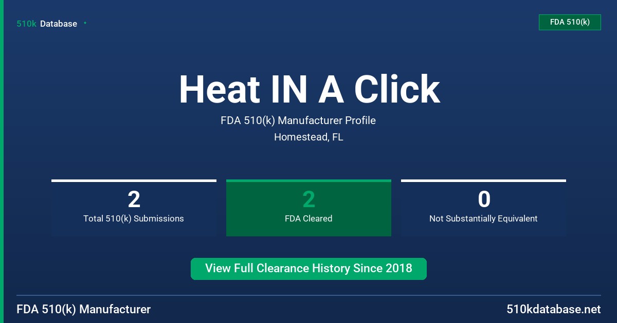 Heat IN A Click FDA 510(k) Manufacturer Profile