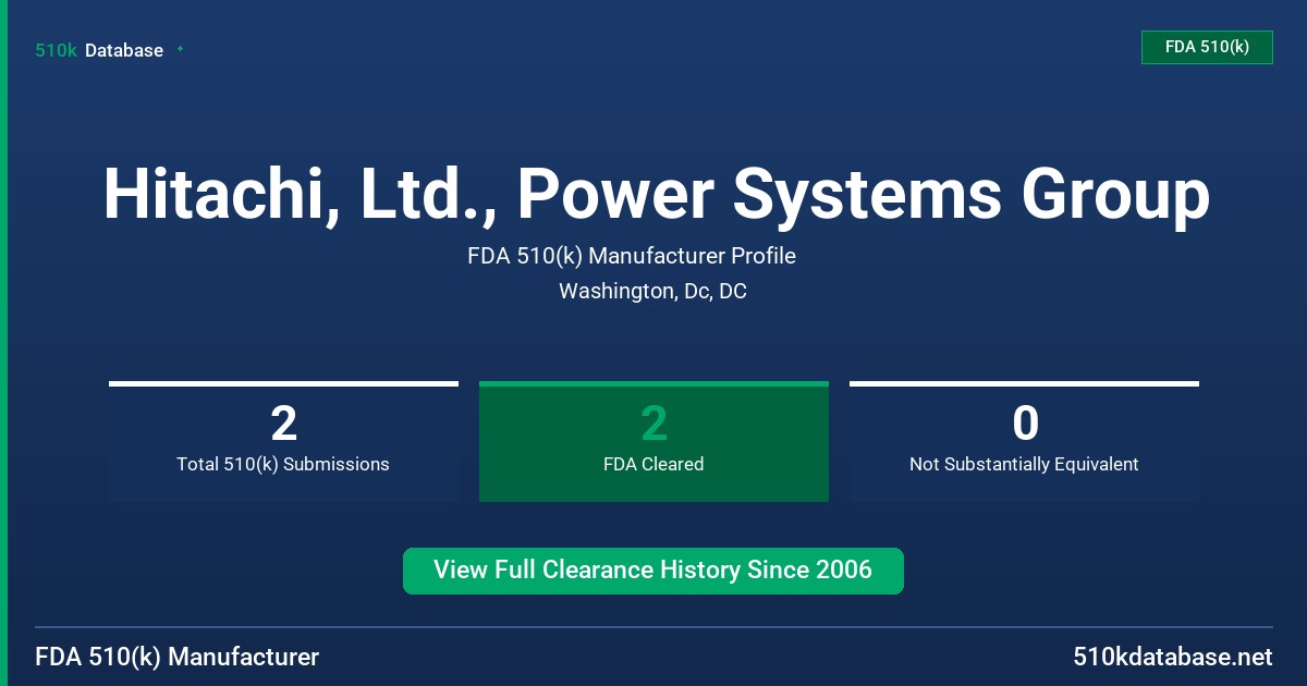 Hitachi, Ltd., Power Systems Group FDA 510(k) Manufacturer Profile