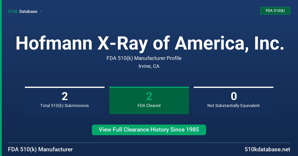 Hofmann X-Ray of America, Inc. FDA 510(k) Manufacturer Profile