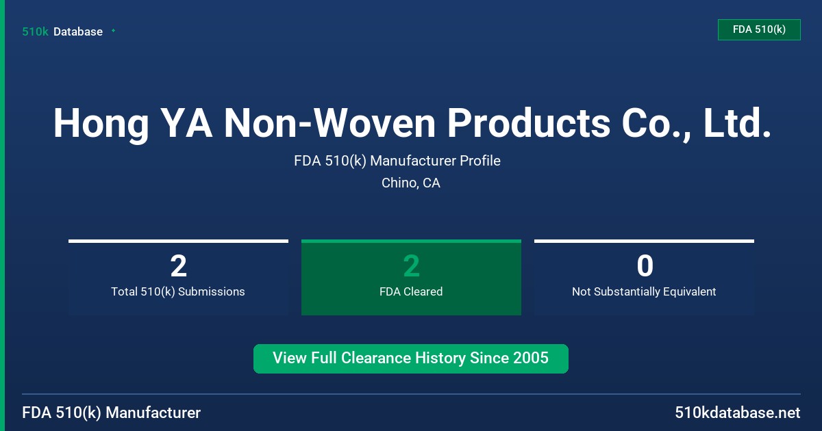 Hong YA Non-Woven Products Co., Ltd. FDA 510(k) Manufacturer Profile