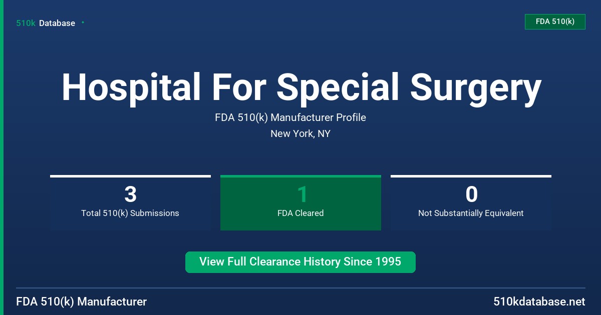 Hospital For Special Surgery FDA 510(k) Manufacturer Profile