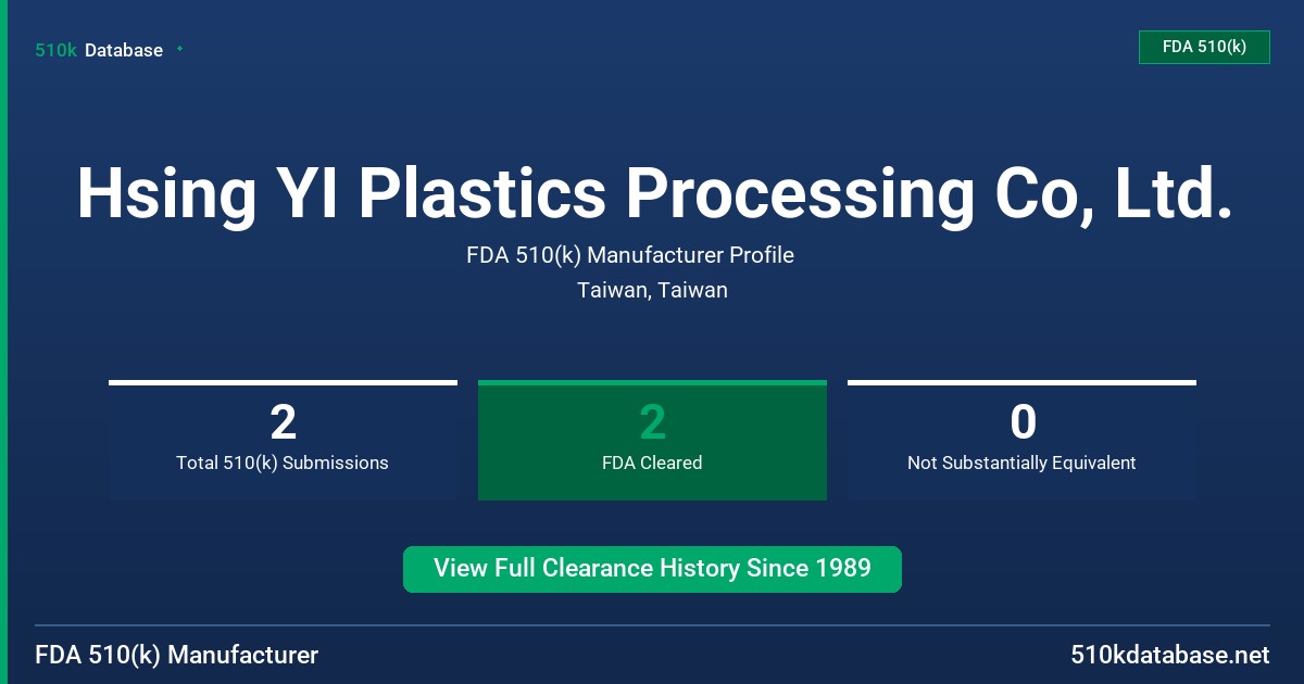 Hsing YI Plastics Processing Co, Ltd. FDA 510(k) Manufacturer Profile