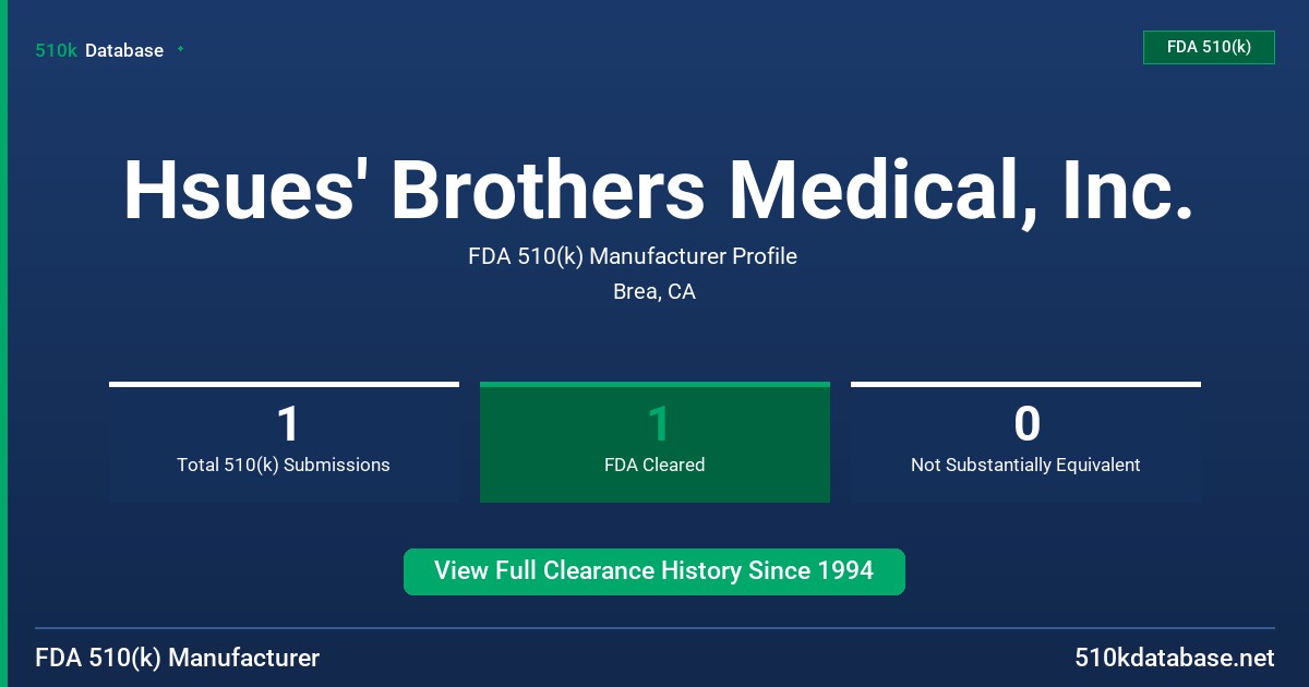 Hsues' Brothers Medical, Inc. FDA 510(k) Manufacturer Profile