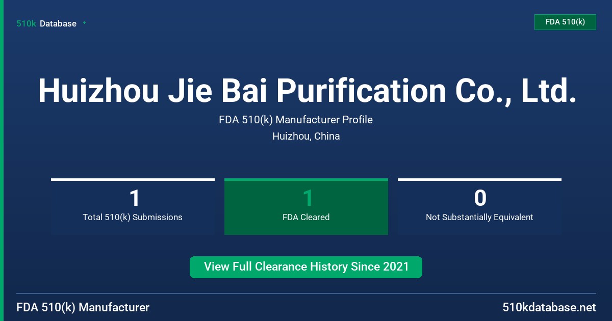 Huizhou Jie Bai Purification Co., Ltd. FDA 510(k) Manufacturer Profile