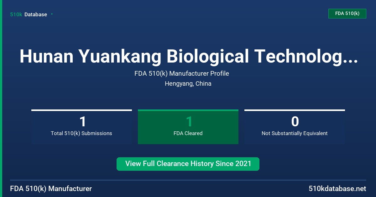 Hunan Yuankang Biological Technology Co., Ltd. FDA 510(k) Manufacturer Profile