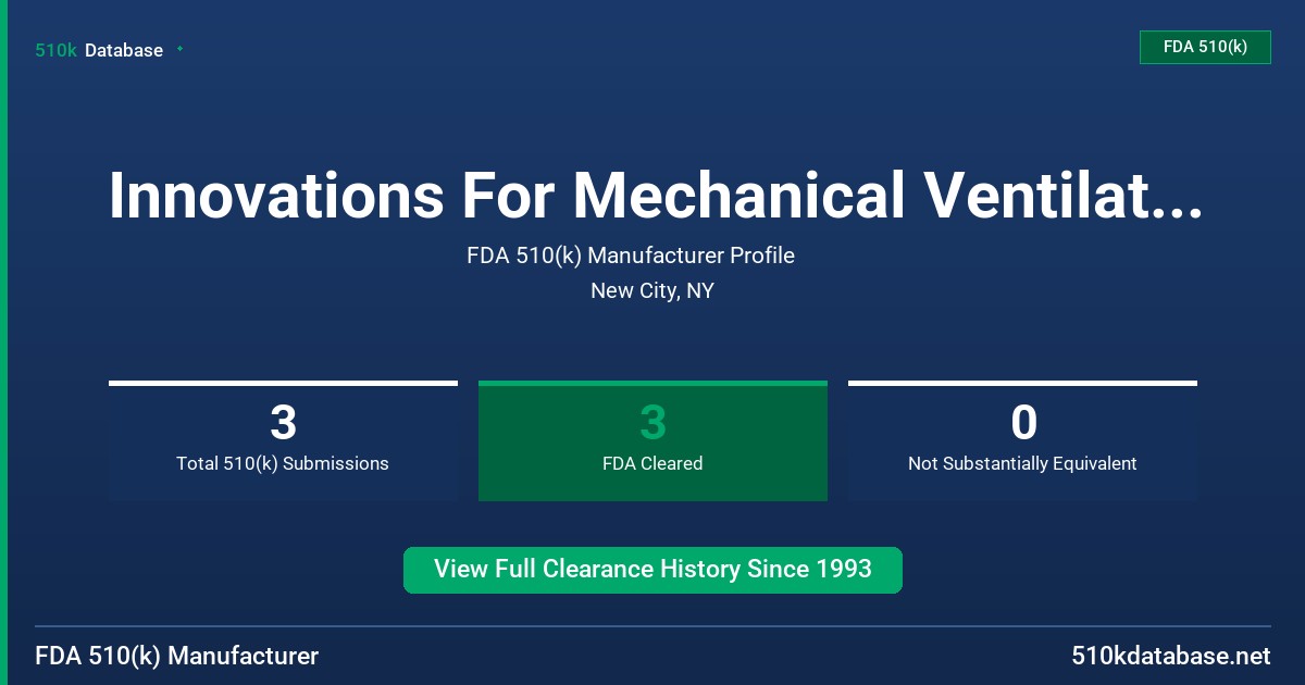 Innovations For Mechanical Ventilation, Inc. FDA 510(k) Manufacturer Profile