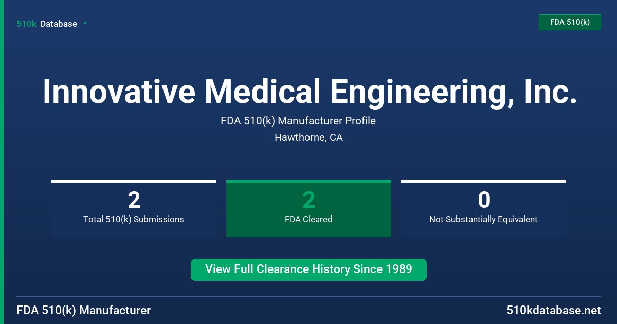Innovative Medical Engineering, Inc. FDA 510(k) Manufacturer Profile