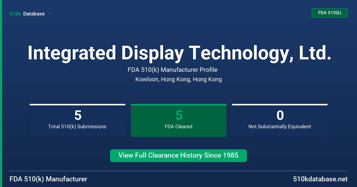 Integrated Display Technology, Ltd. FDA 510(k) Manufacturer Profile