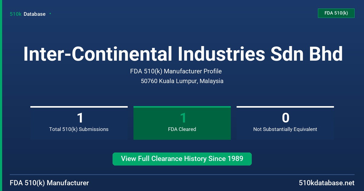 Inter-Continental Industries Sdn Bhd FDA 510(k) Manufacturer Profile