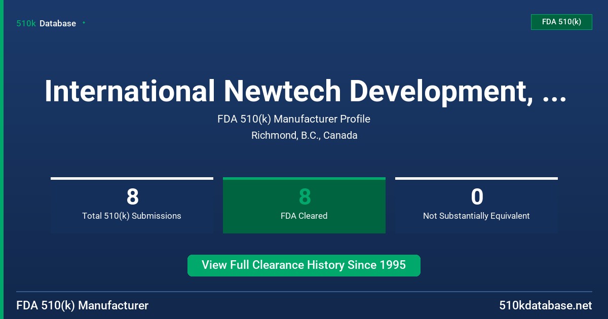 International Newtech Development, Inc. FDA 510(k) Manufacturer Profile