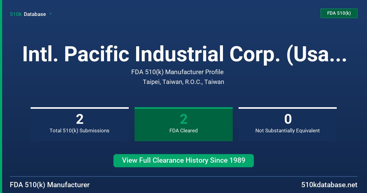 Intl. Pacific Industrial Corp. (Usa), Inc. FDA 510(k) Manufacturer Profile